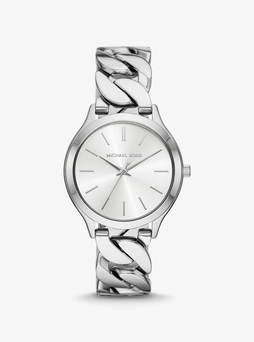 Silver-tone Michael Kors Slim Runway Silver-Tone Curb-Link Watch Femme Argent | 9243ISNFV