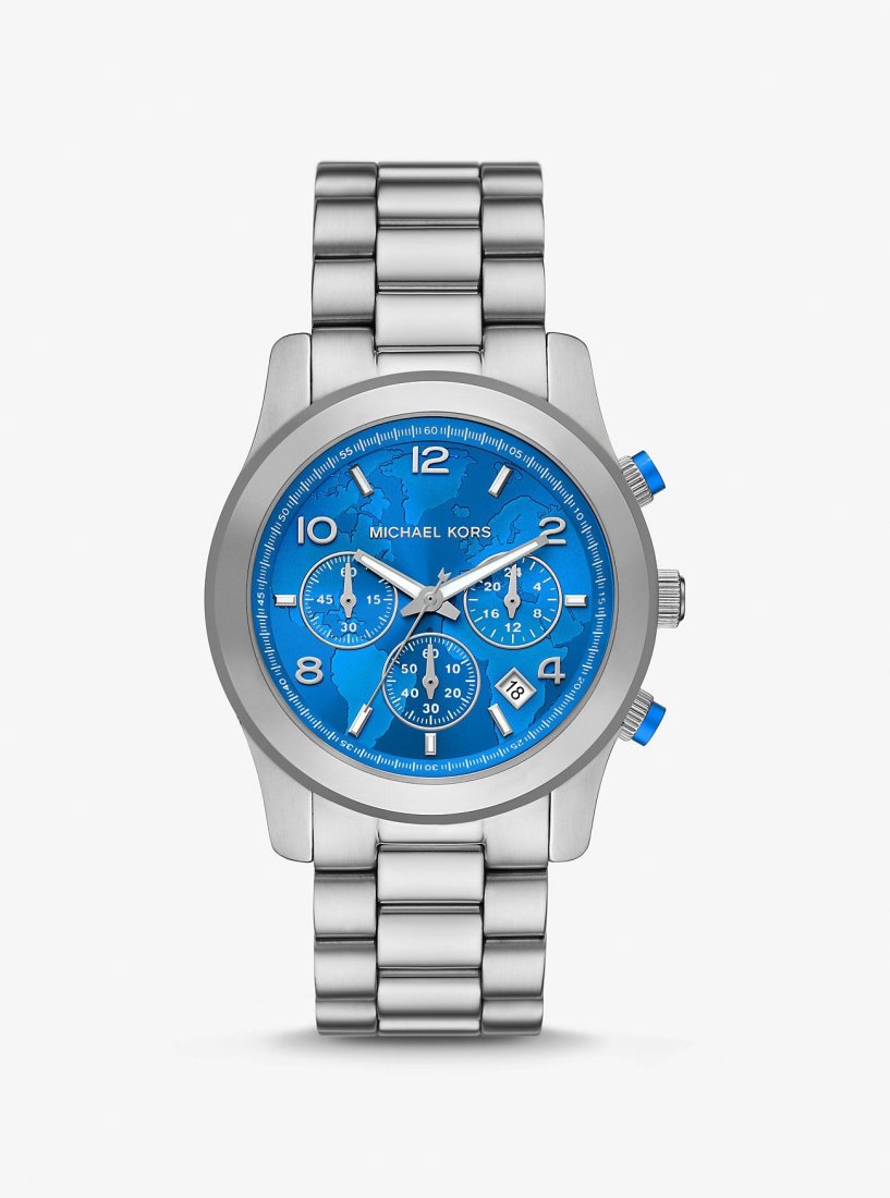 Silver-tone Michael Kors Watch Hunger Stop Oversized Runway Silver-Tone Watch Homme Argent | 3721QMGNB