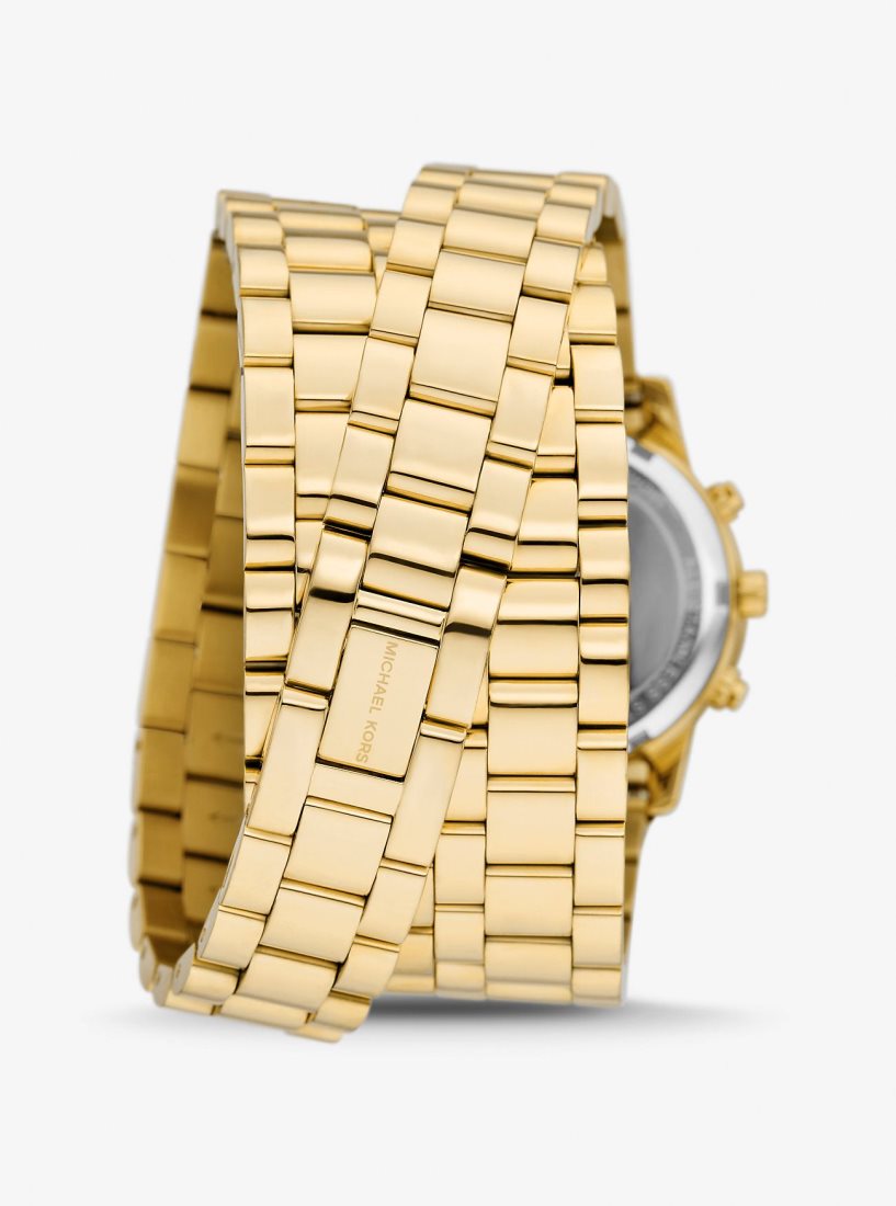 Stainless Michael Kors Runway 18K Gold-Plated Stainless Steel Triple Wrap Watch Femme Doré | 8403ZWBRD