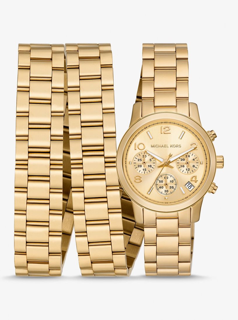 Stainless Michael Kors Runway 18K Gold-Plated Stainless Steel Triple Wrap Watch Femme Doré | 8403ZWBRD