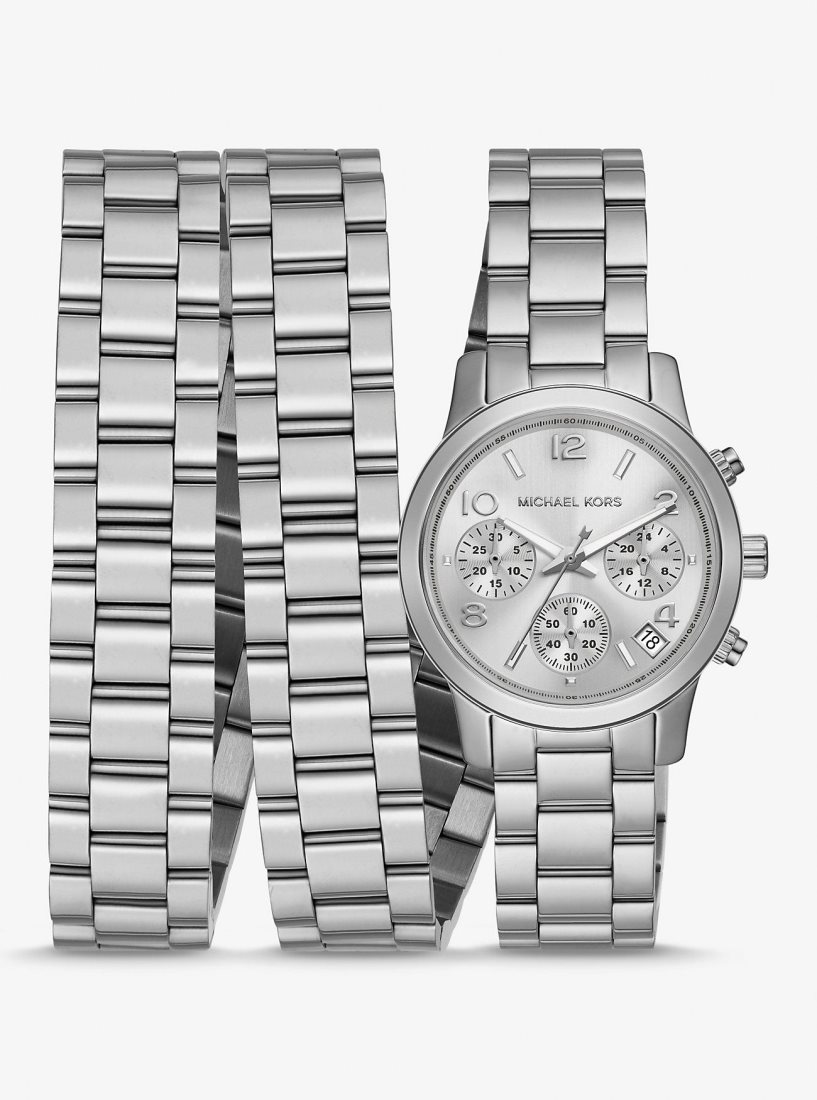 Stainless Michael Kors Runway Rhodium-Plated Stainless Steel Triple Wrap Watch Femme Argent | 6108ZIVYP