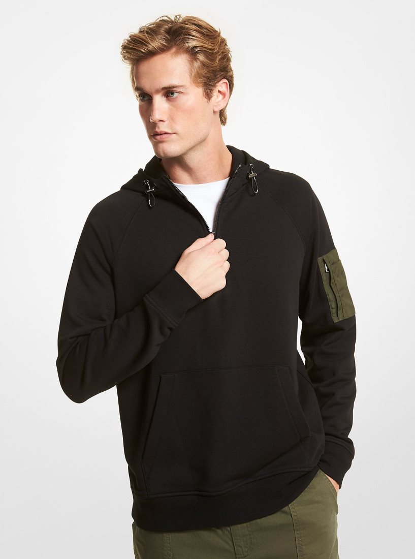 T Shirts Michael Kors Cotton Blend Half-Zip Hoodie Homme Noir | 8354OWQDA