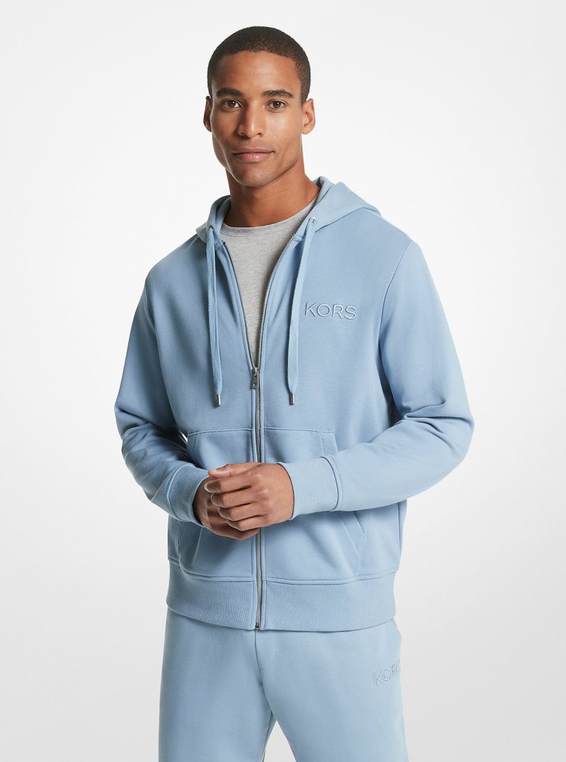 T Shirts Michael Kors Embroidered Logo Cotton Terry Zip-Up Hoodie Homme Chambray | 1379PZFCN
