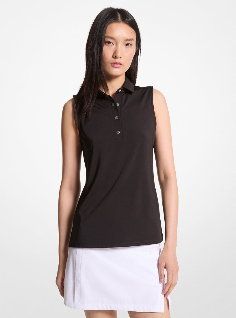 T Shirts Michael Kors Golf Tech Performance Sleeveless Polo Shirt Femme Noir | 5317BXCSL