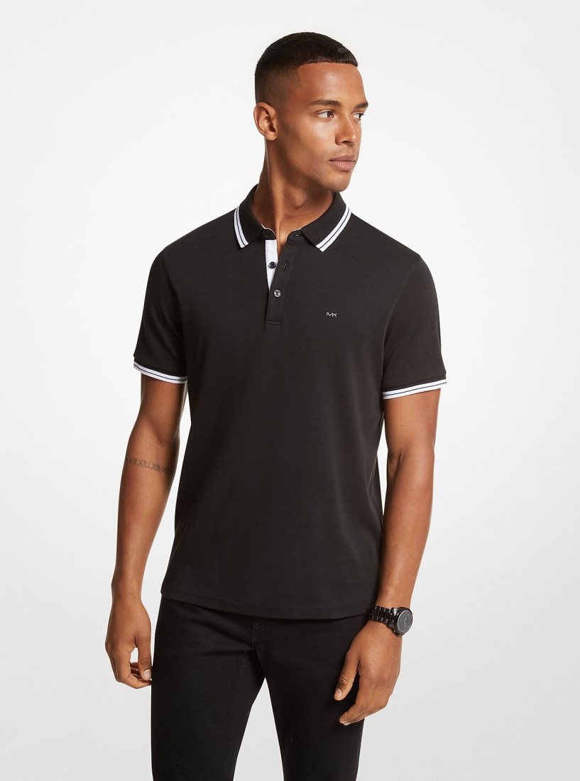 T Shirts Michael Kors Greenwich Cotton Polo Shirt Homme Noir | 0876ULTNI