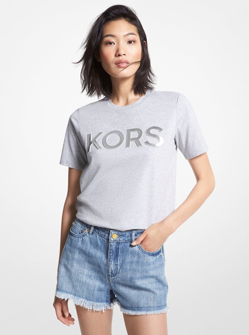 T Shirts Michael Kors Logo Organic Cotton T-Shirt Femme Grise | 8164ROYVB