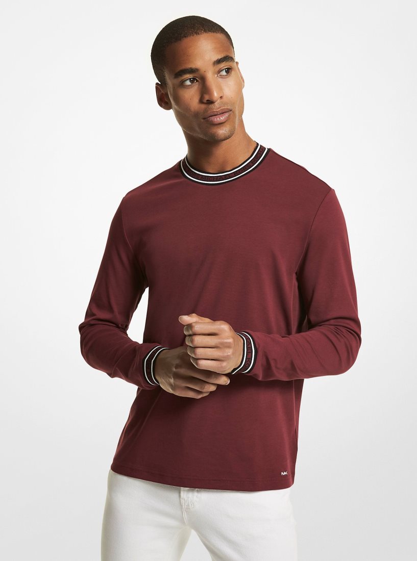 T Shirts Michael Kors Logo Tape Cotton Crewneck Sweatshirt Homme Bordeaux | 2480XCEAG