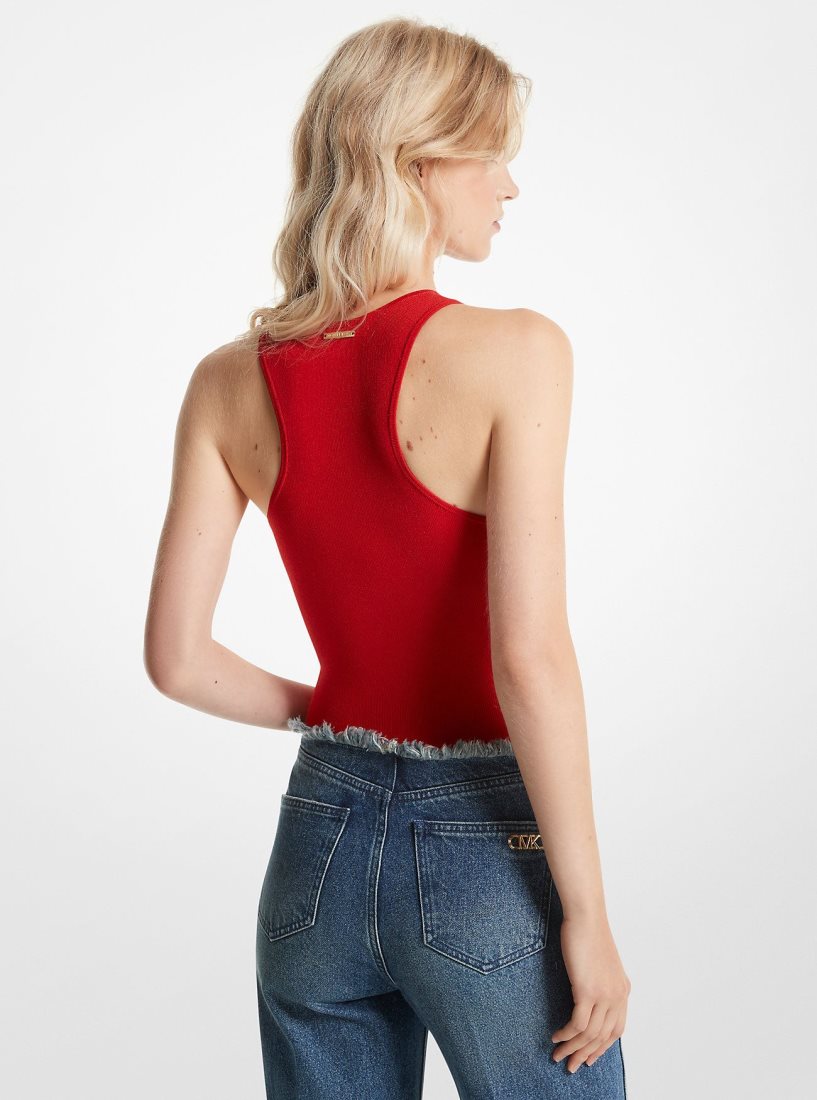 T Shirts Michael Kors Ribbed Stretch Knit Racerback Bodysuit Femme Rouge | 7605WOJBH