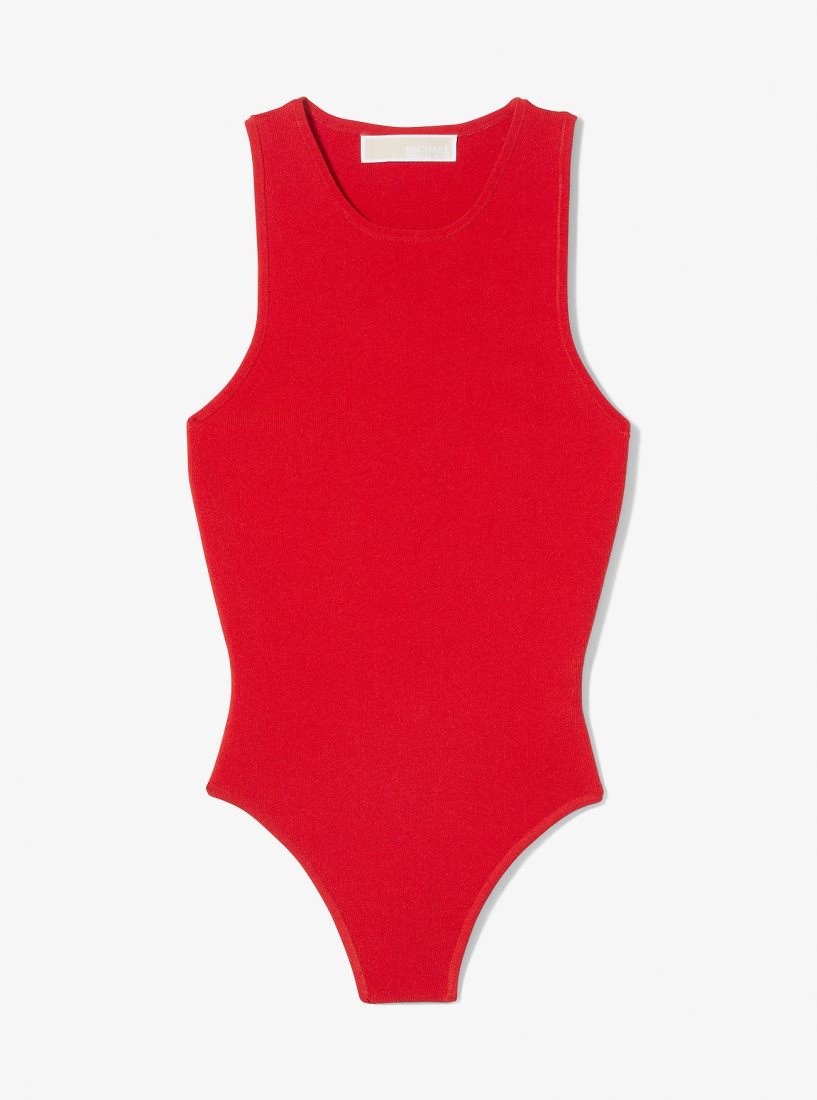 T Shirts Michael Kors Ribbed Stretch Knit Racerback Bodysuit Femme Rouge | 7605WOJBH