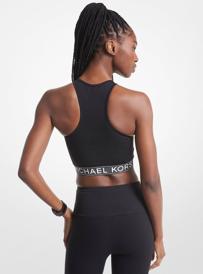 T Shirts Michael Kors Stretch Nylon Logo Tape Racerback Sports Bra Femme Noir | 8160PNTBQ