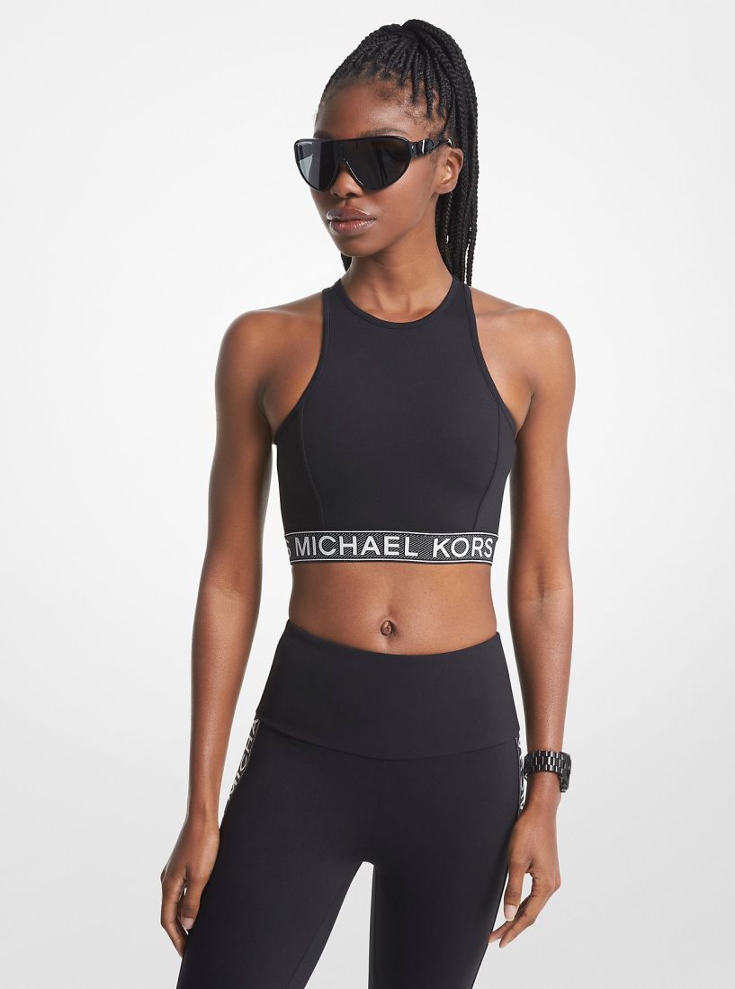 T Shirts Michael Kors Stretch Nylon Logo Tape Racerback Sports Bra Femme Noir | 8160PNTBQ