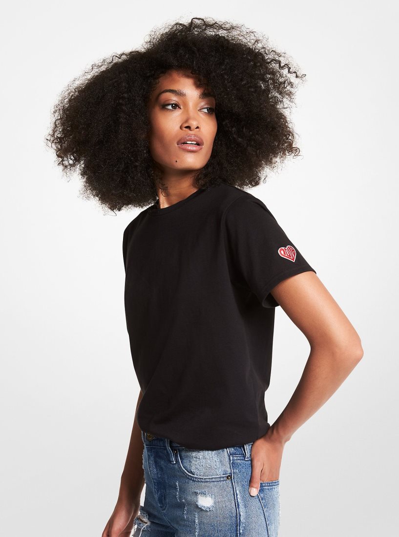 T Shirts Michael Kors Watch Hunger Stop LOVE Organic Cotton Unisex T-Shirt Femme Noir | 9217KCINV