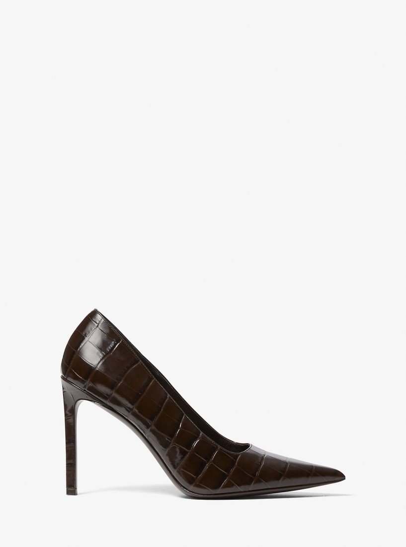 Talons Michael Kors Martine Crocodile Embossed Leather Pump Femme Chocolat | 0917HDCML