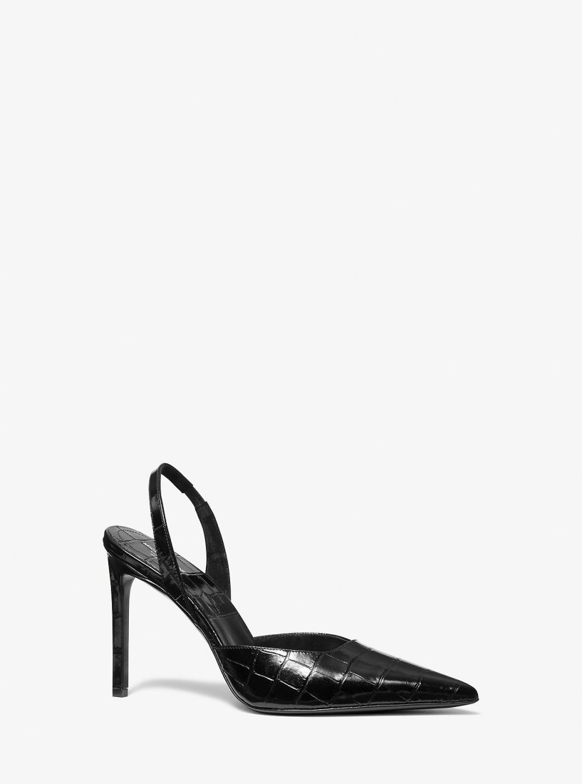 Talons Michael Kors Presley Crocodile Embossed Leather Pump Femme Noir | 7590OHJAC
