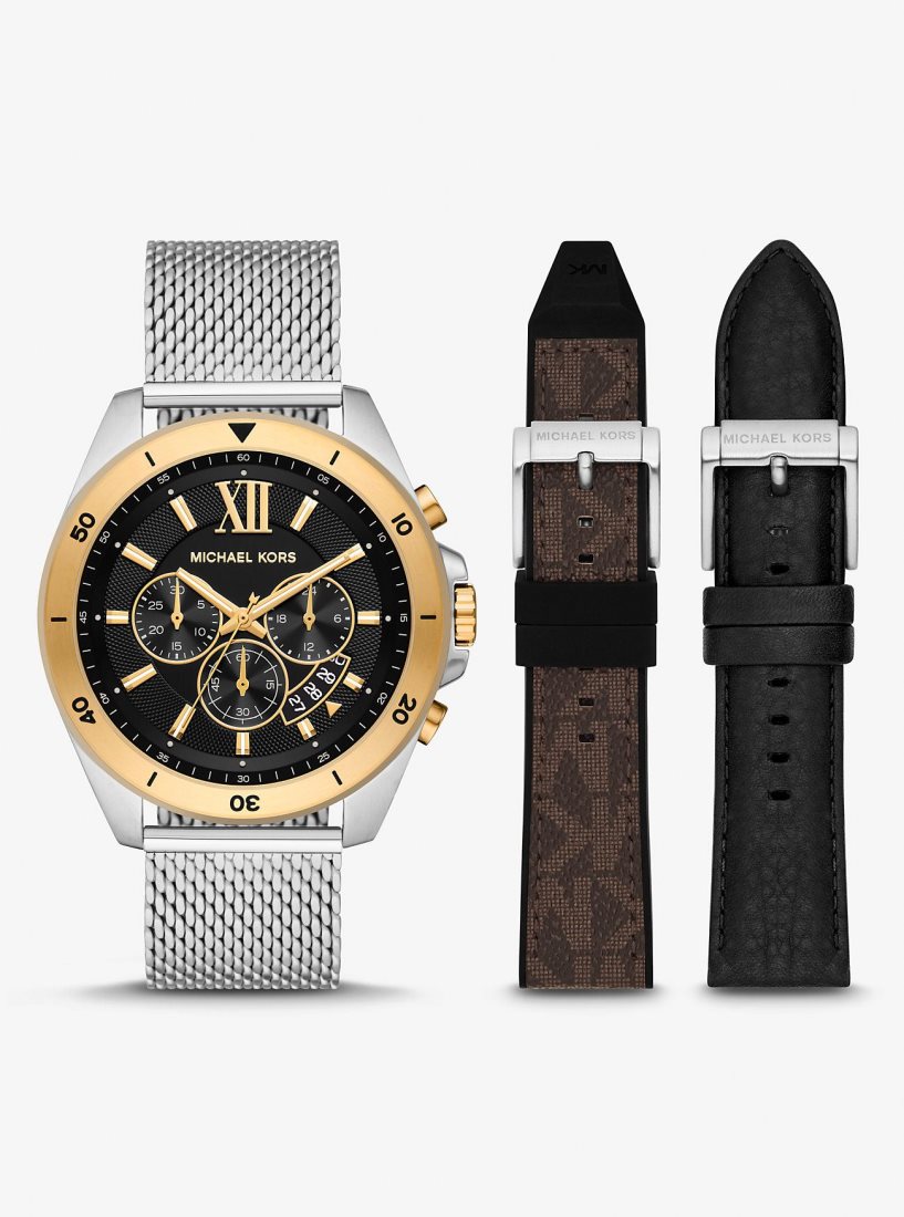 Two-tone Michael Kors Oversized Brecken Two-Tone Mesh Watch Gift Set Homme Marron | 5286XYEWB