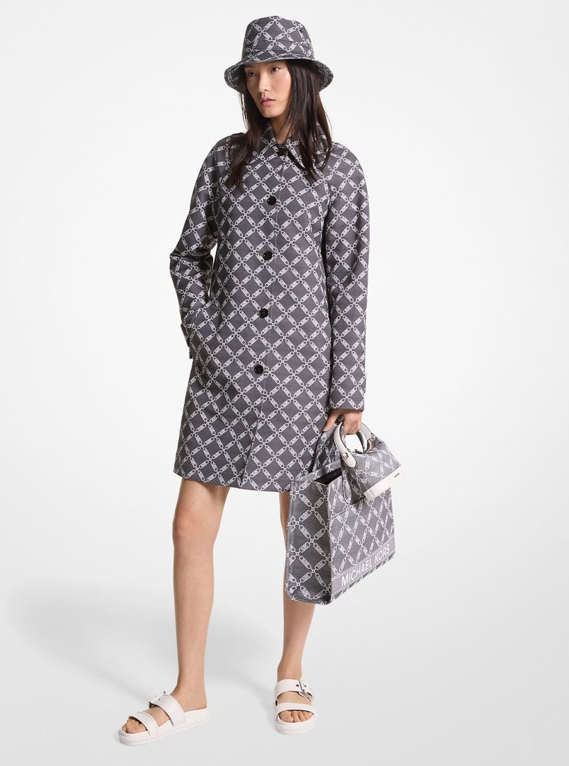 Vestes Michael Kors Empire Logo Jacquard Balmacaan Coat Femme Noir Blanche | 5429RMAIJ