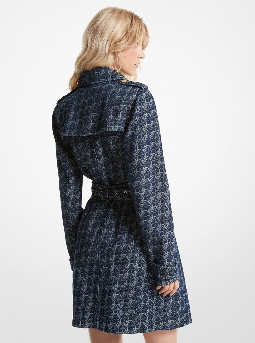 Vestes Michael Kors Empire Signature Logo Jacquard Denim Trench Coat Femme Rinse | 4968IKYLU