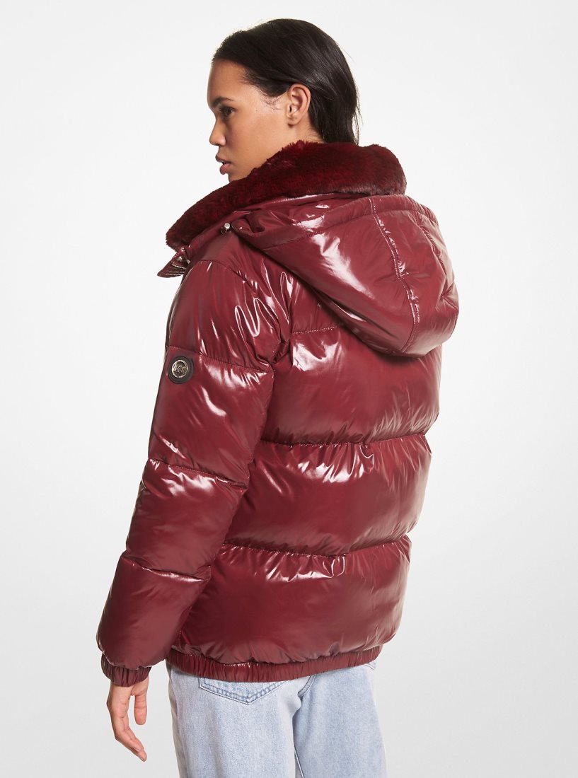 Vestes Michael Kors Faux Fur-Trim Quilted Nylon Puffer Jacket Femme Bordeaux | 8671DVEAN
