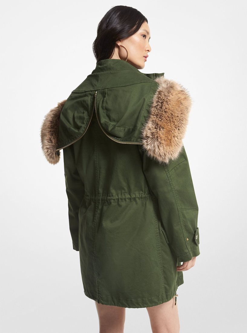 Vestes Michael Kors Faux Fur Trim Stretch Cotton Anorak Femme Jade | 7205WUEQF