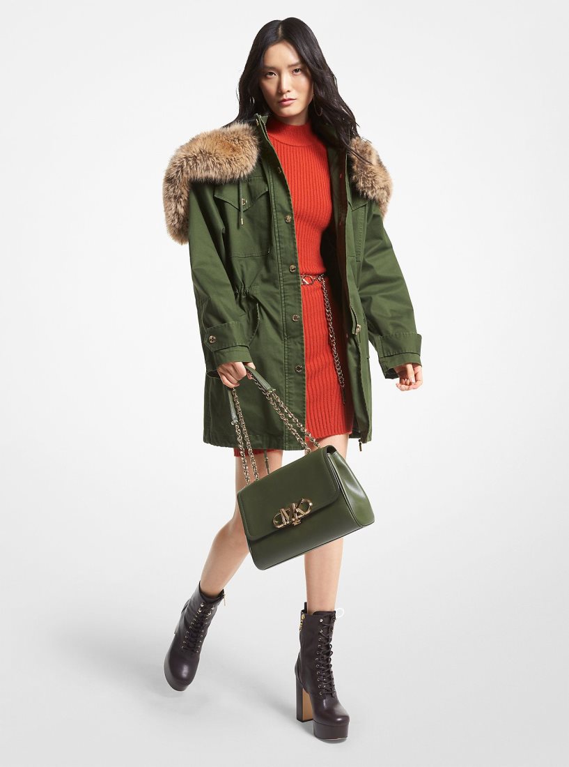 Vestes Michael Kors Faux Fur Trim Stretch Cotton Anorak Femme Jade | 7205WUEQF