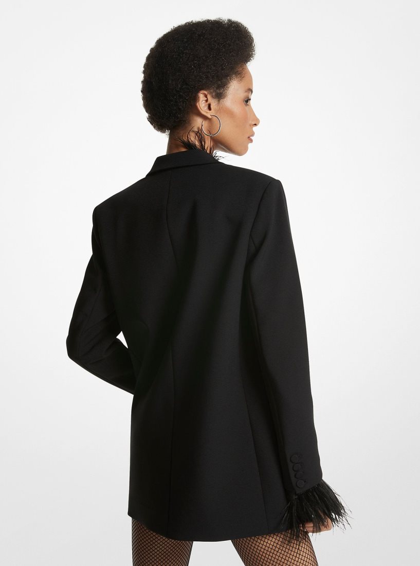 Vestes Michael Kors Feather Trim Crepe Boyfriend Blazer Femme Noir | 8261HPNOF