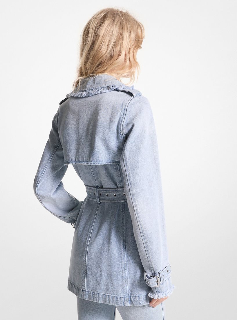 Vestes Michael Kors Frayed Denim Trench Coat Femme Bleu Lavage | 8467IWLZA