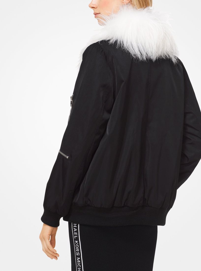 Vestes Michael Kors Goat Hair Collar Bomber Jacket Femme Noir | 2439YURTM