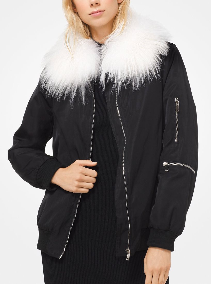 Vestes Michael Kors Goat Hair Collar Bomber Jacket Femme Noir | 2439YURTM