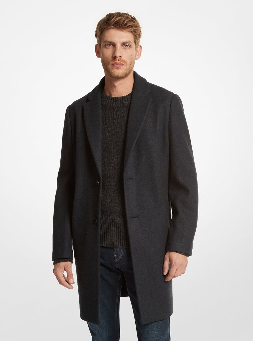 Vestes Michael Kors Kensington Woven Coat Homme Bleu Marine | 1045QJPHD