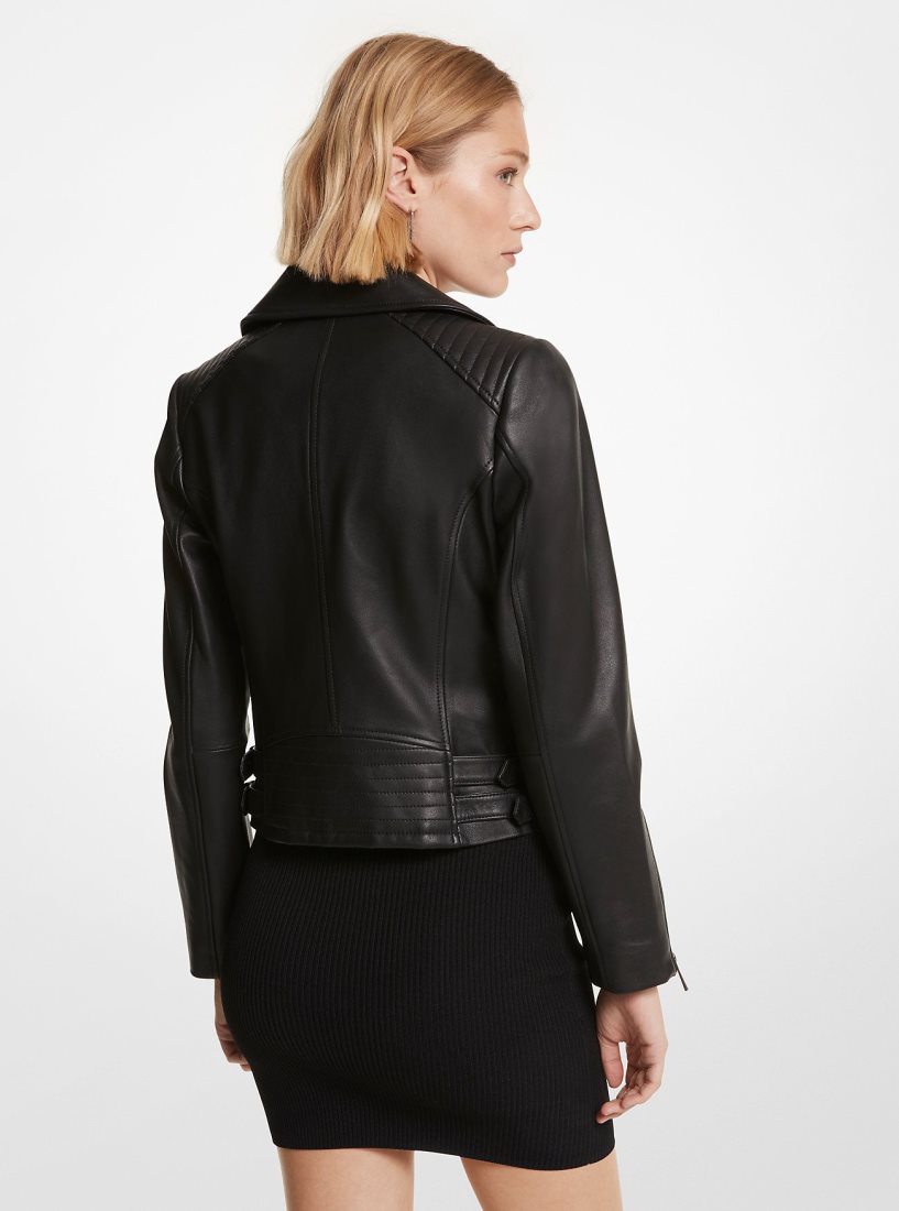 Vestes Michael Kors Leather Moto Jacket Femme Noir | 1054DYCOF