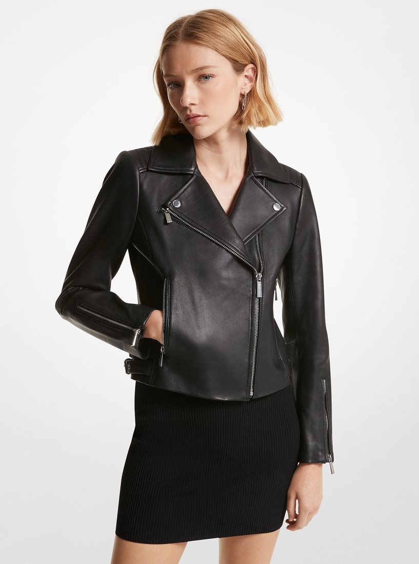 Vestes Michael Kors Leather Moto Jacket Femme Noir | 1054DYCOF