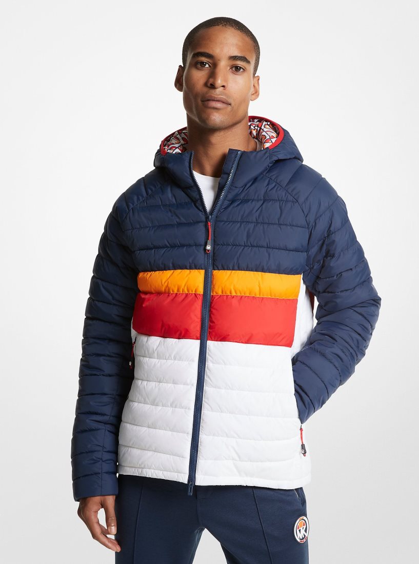 Vestes Michael Kors MK x ellesse Breckenridge Color-Blocked Quilted Nylon Puffer Jacket Homme Dress Blues | 4537ZNIXP
