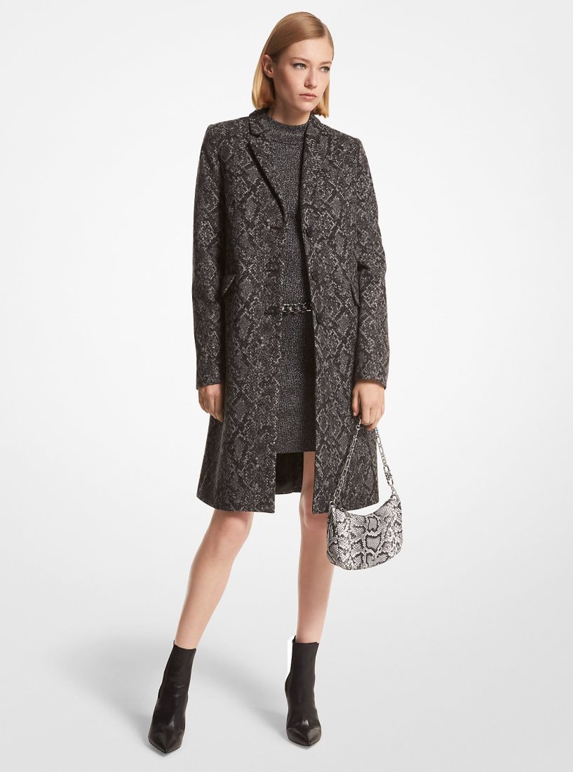 Vestes Michael Kors Metallic Snake Jacquard Coat Femme Noir Argent | 7182BHJWM