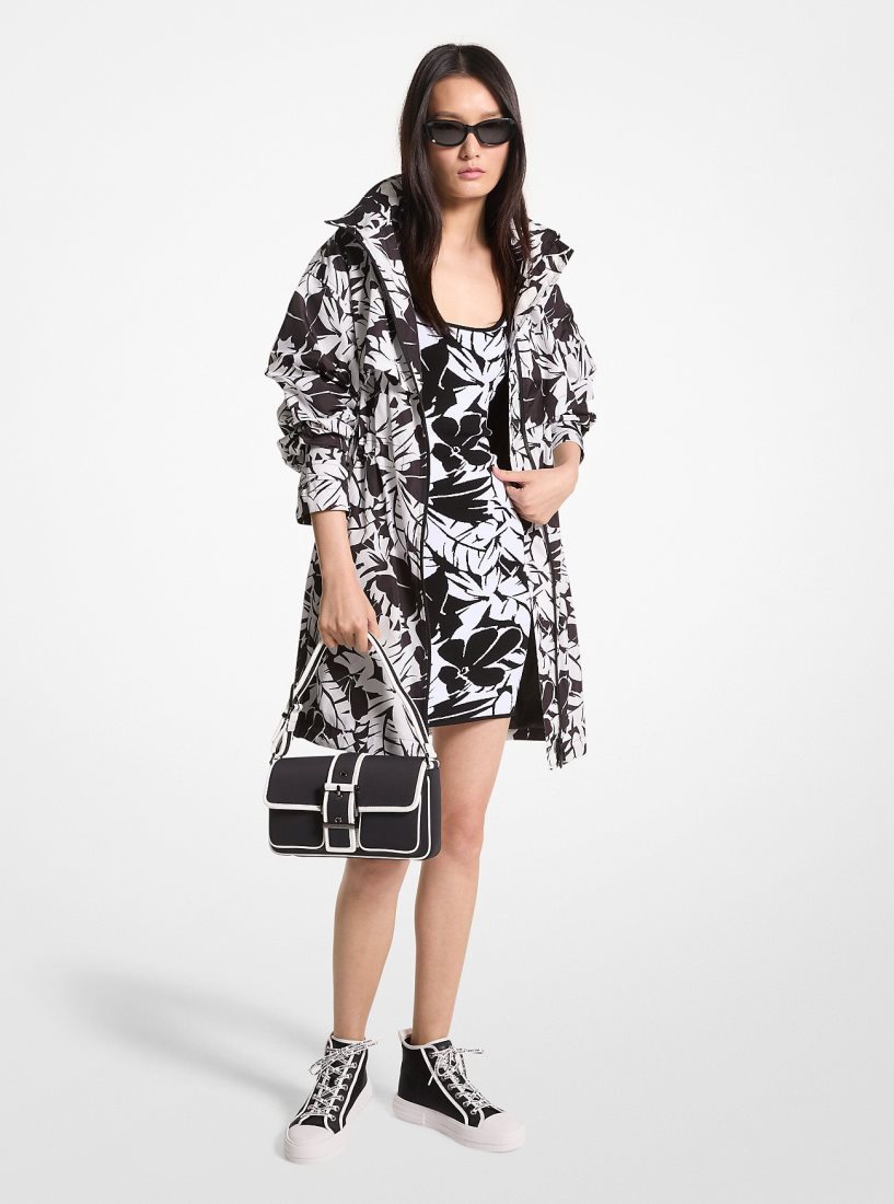 Vestes Michael Kors Palm Print Woven Anorak Femme Noir Blanche | 1932JOYVD