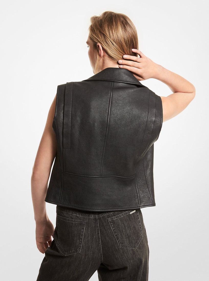 Vestes Michael Kors Pebbled Leather Moto Vest Femme Noir | 5613ZMFKC