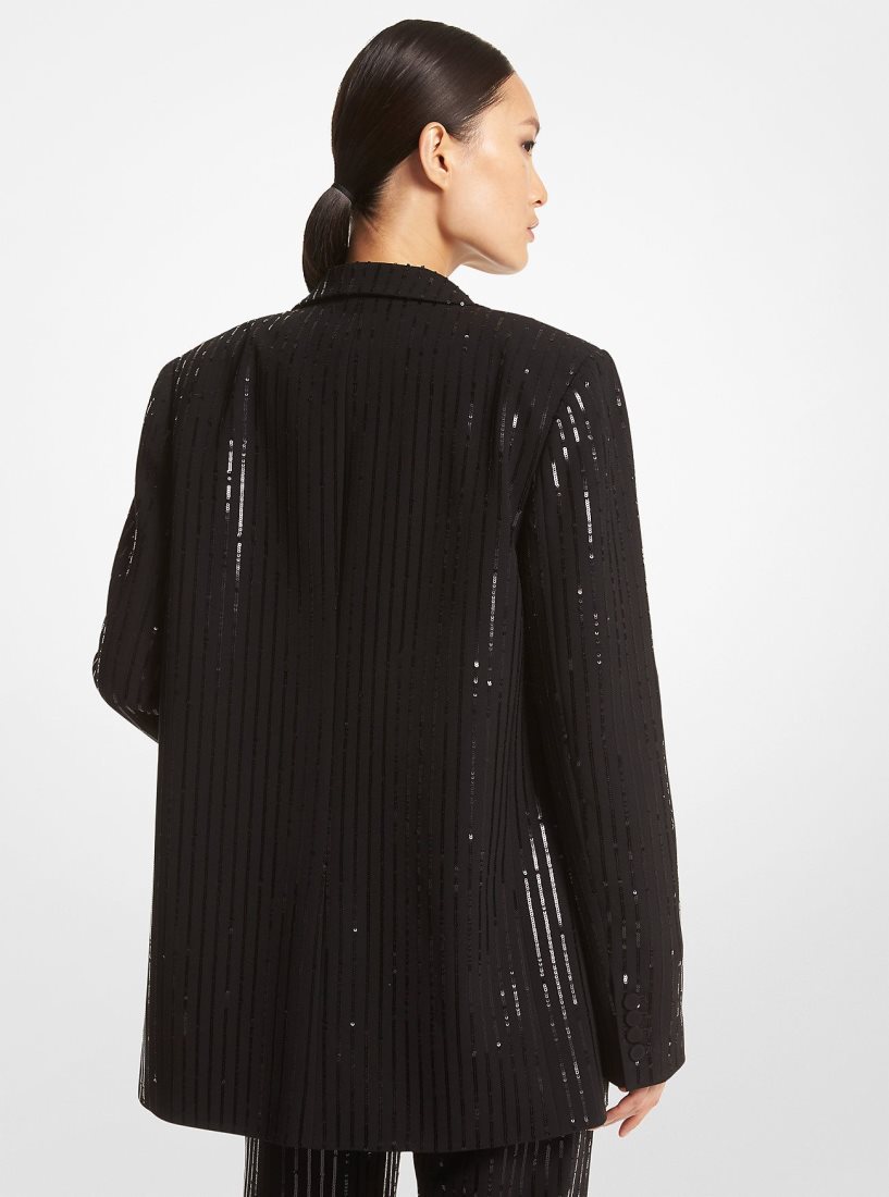Vestes Michael Kors Pinstripe Sequined Crepe Boyfriend Blazer Femme Noir | 2980RDPBC