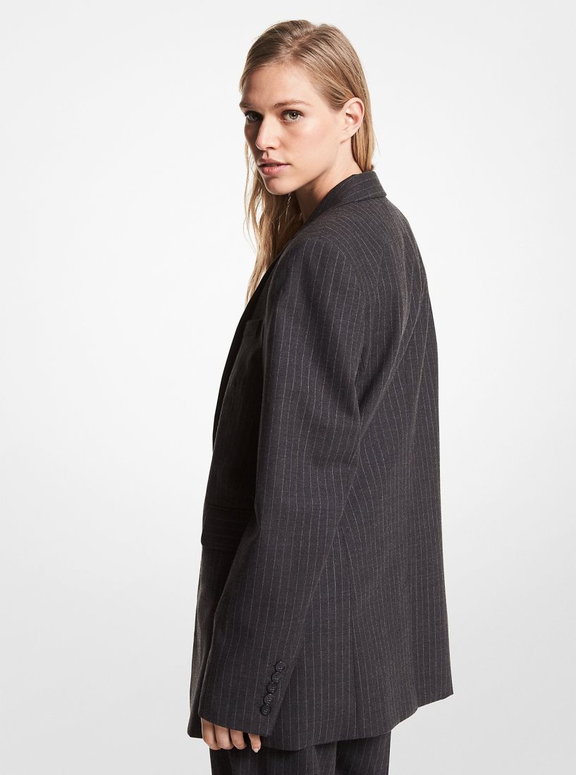 Vestes Michael Kors Pinstripe Stretch Wool Blazer Femme Derby Heather | 4371OBWGA