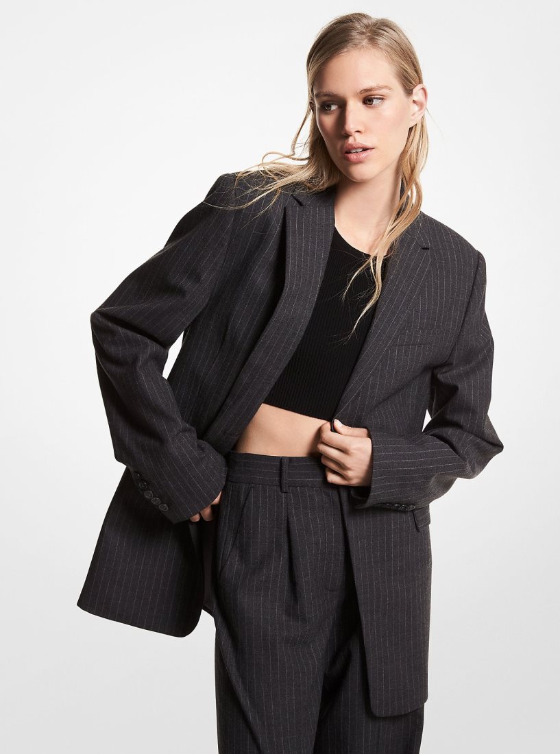 Vestes Michael Kors Pinstripe Stretch Wool Blazer Femme Derby Heather | 4371OBWGA