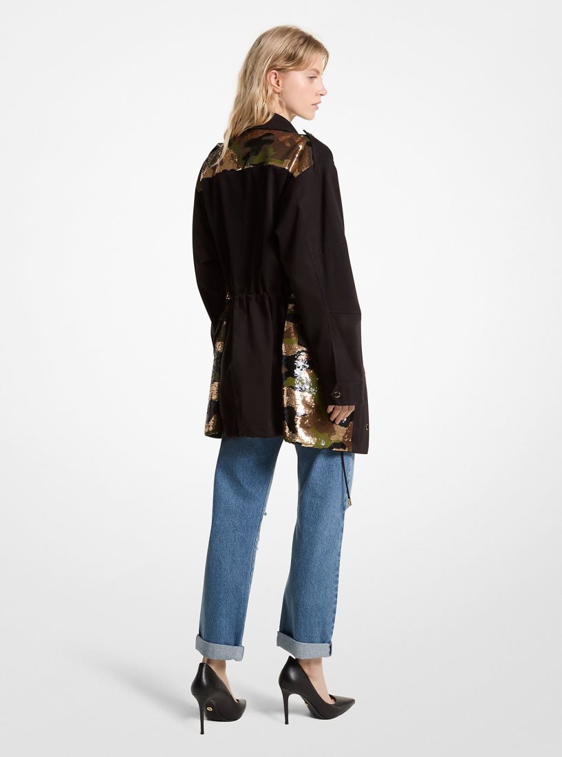 Vestes Michael Kors Sequined Camouflage Stretch Organic Cotton Anorak Femme Noir | 5964BFGJN