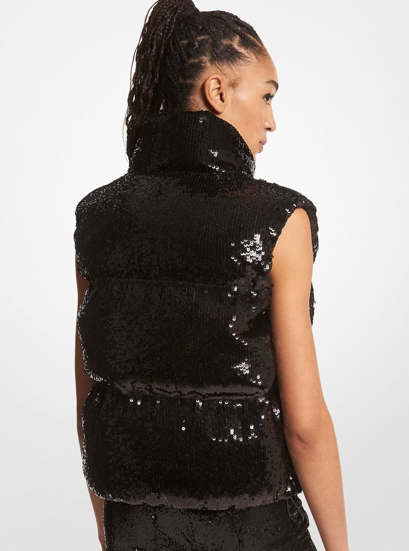 Vestes Michael Kors Sequined Cire Quilted Puffer Vest Femme Noir | 1543VEXMO