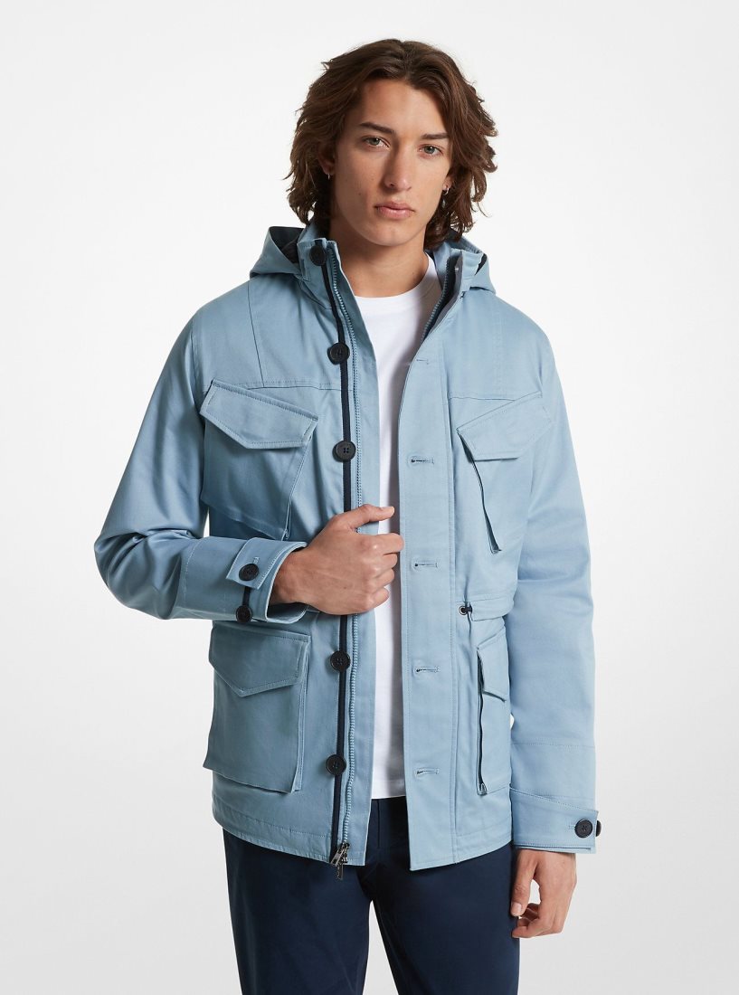 Vestes Michael Kors Stretch Cotton Hooded Field Jacket Homme Chambray | 3657MELKH