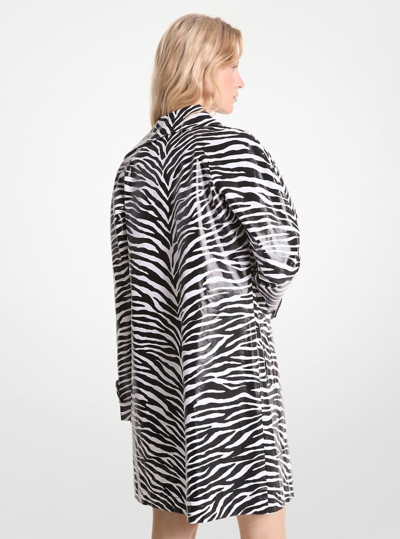 Vestes Michael Kors Zebra Print Cotton Twill Balmacaan Femme Noir Blanche | 0936PUTQS