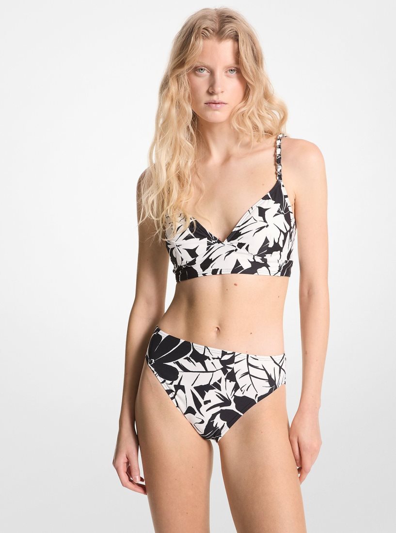 Vetement de Bain Michael Kors Palm Print Bralette Bikini Top Femme Noir Blanche | 8075ZPJDB