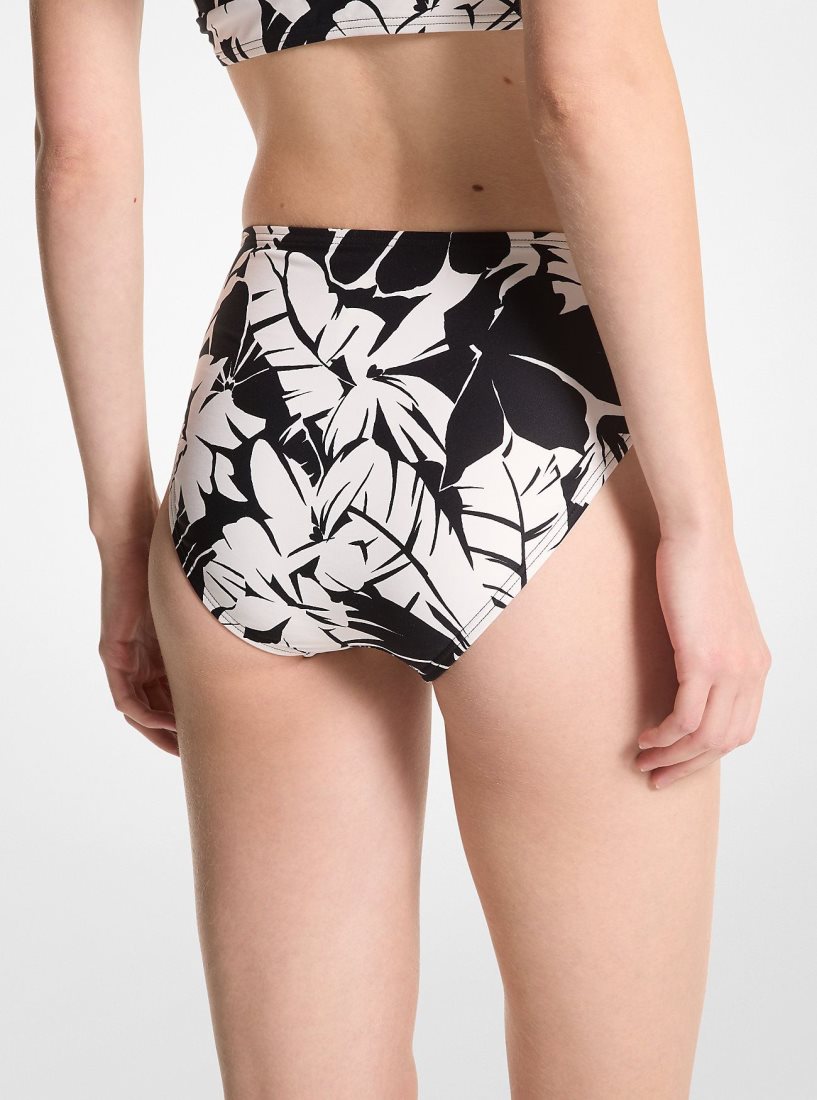 Vetement de Bain Michael Kors Palm Print Bikini Bottom Femme Noir Blanche | 8741BUWNH