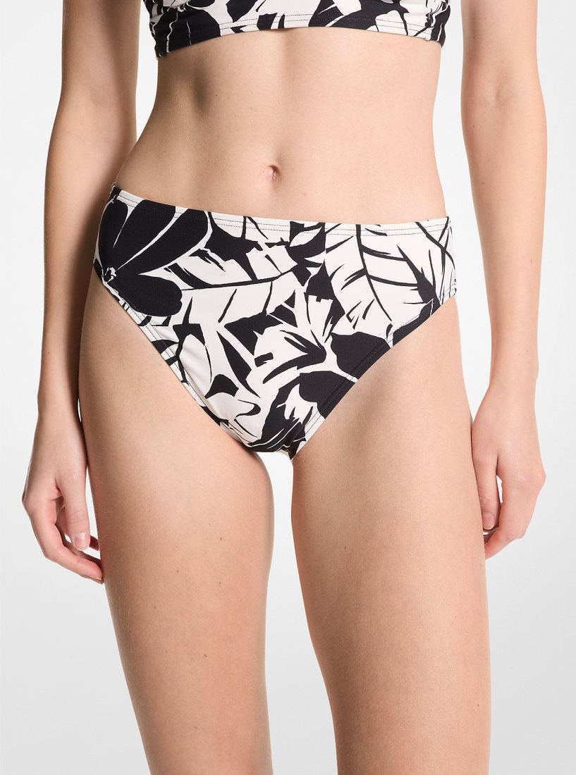 Vetement de Bain Michael Kors Palm Print Bikini Bottom Femme Noir Blanche | 8741BUWNH