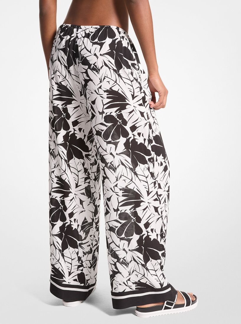 Vetement de Bain Michael Kors Palm Print Woven Wide-Leg Pants Femme Noir Blanche | 0937FJBLR