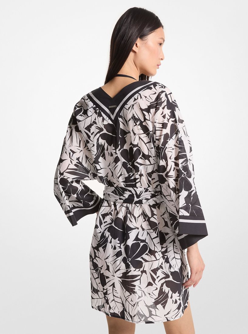 Vetement de Bain Michael Kors Palm Print Cotton Cover-Up Femme Noir Blanche | 2675AIZVH