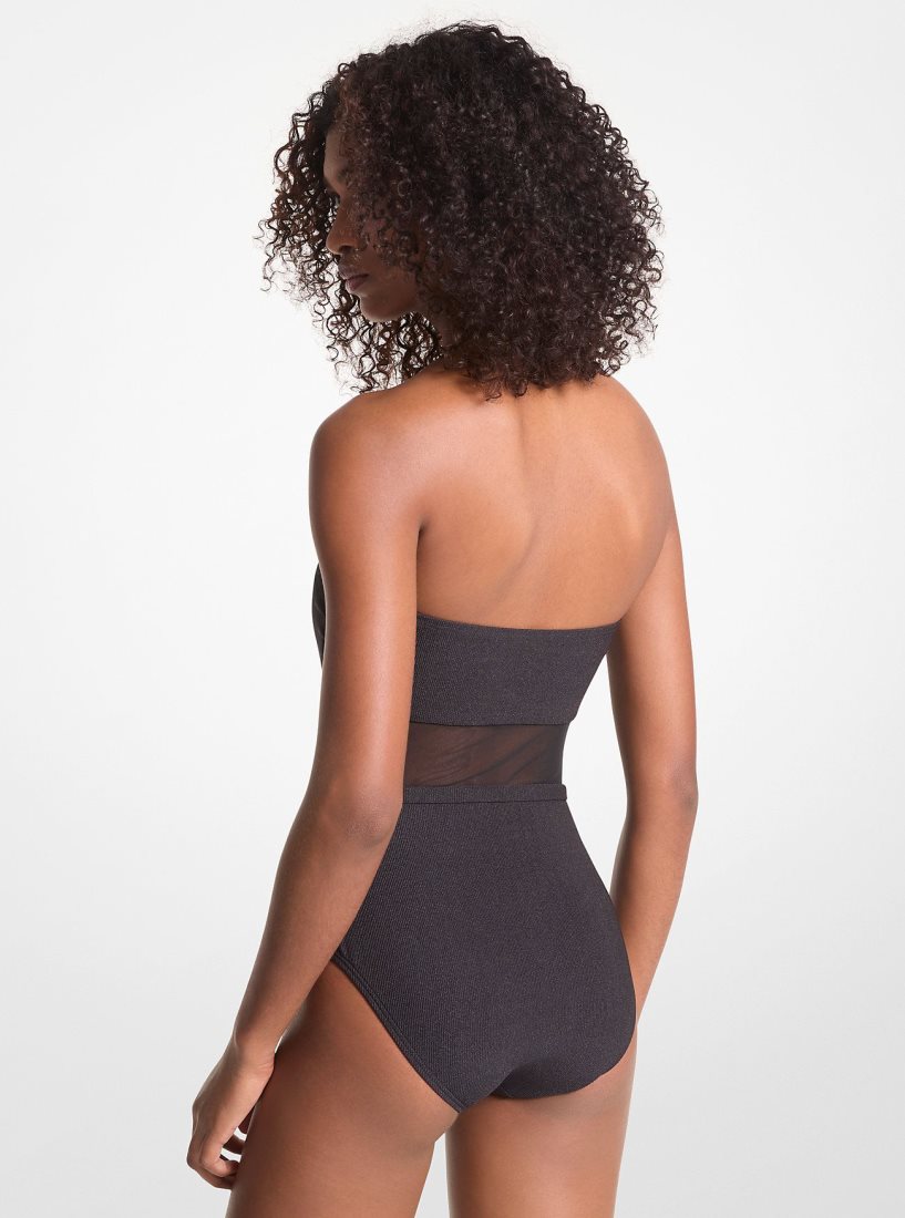 Vetement de Bain Michael Kors Stretch Nylon Belted Strapless Swimsuit Femme Noir | 9873ACOUS