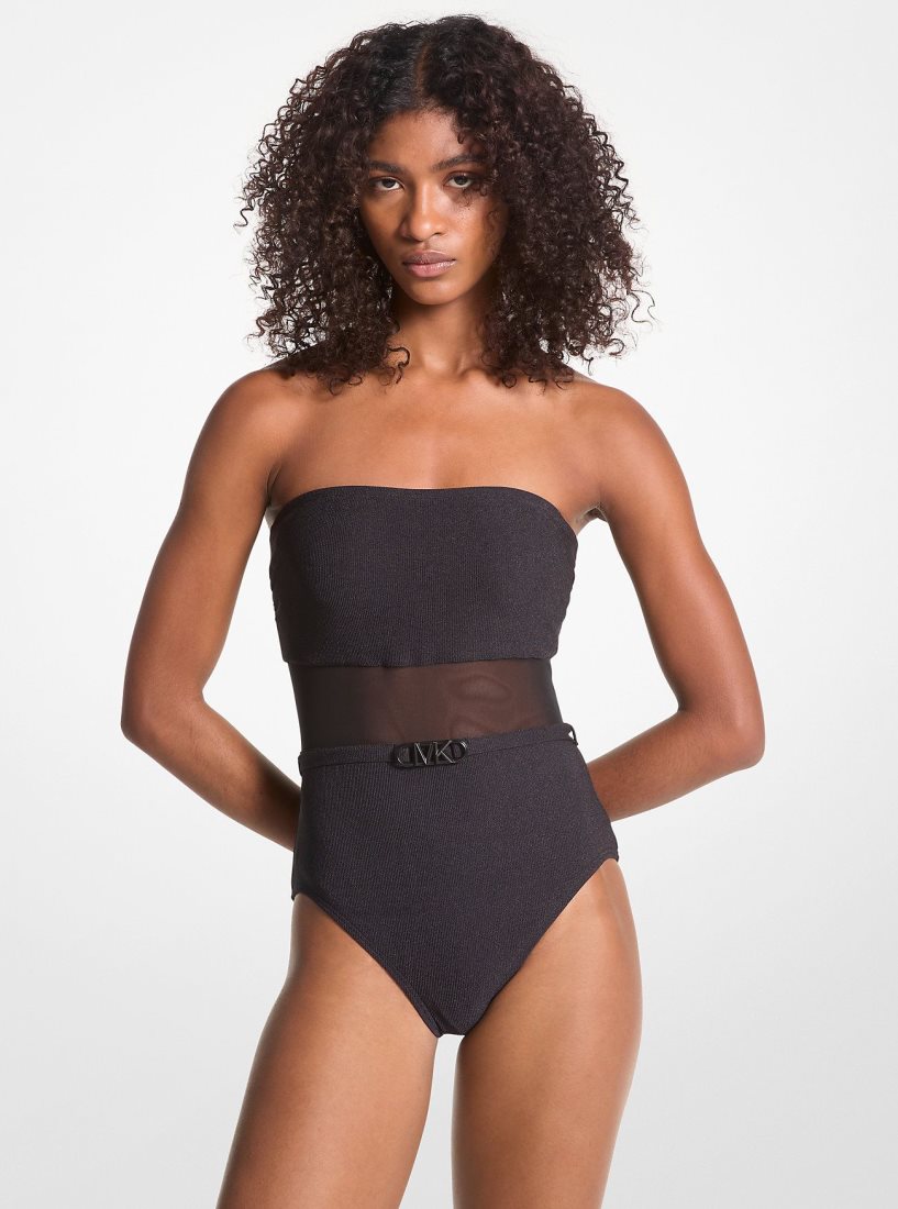 Vetement de Bain Michael Kors Stretch Nylon Belted Strapless Swimsuit Femme Noir | 9873ACOUS