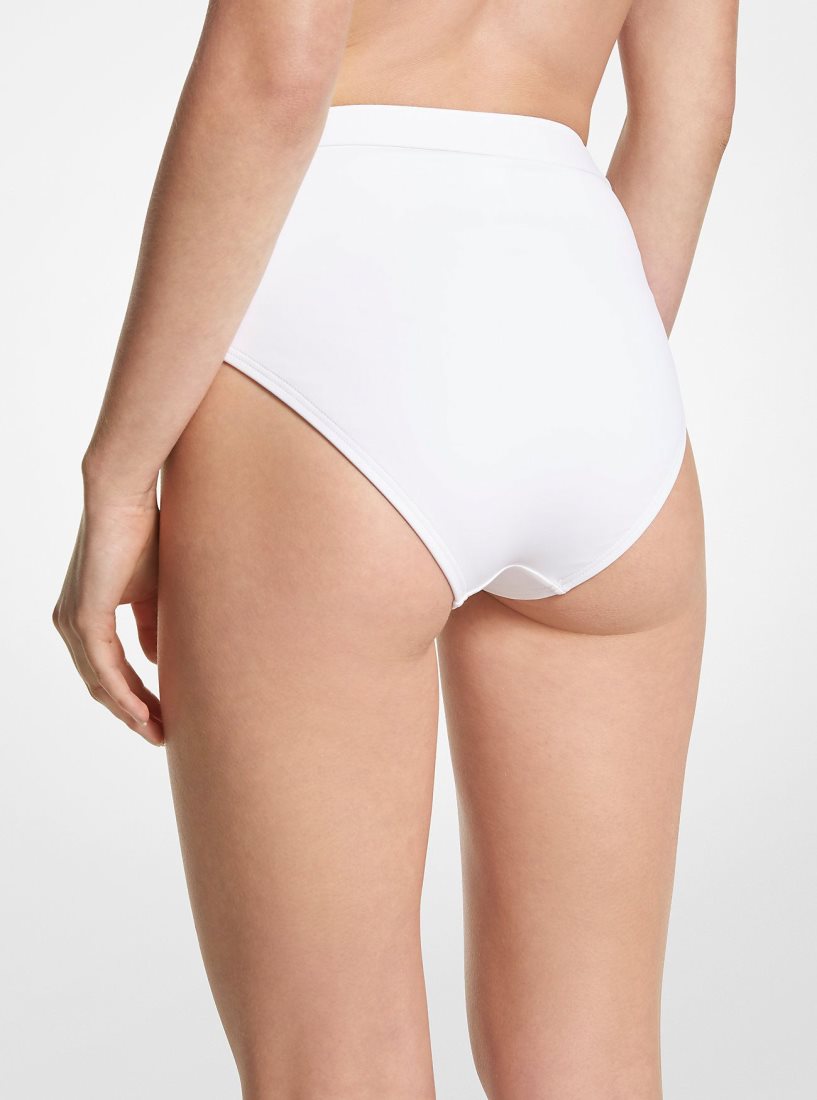 Vetement de Bain Michael Kors Stretch Nylon High-Waist Belted Bikini Bottom Femme Blanche | 2403WDOFH